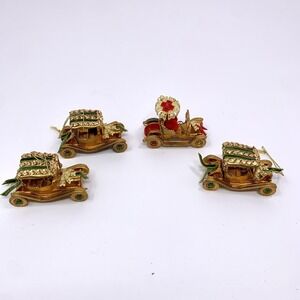 Lot 4 Vintage Koestel Maxwell & Renault Golden Jeweled Car Ornaments W Germany